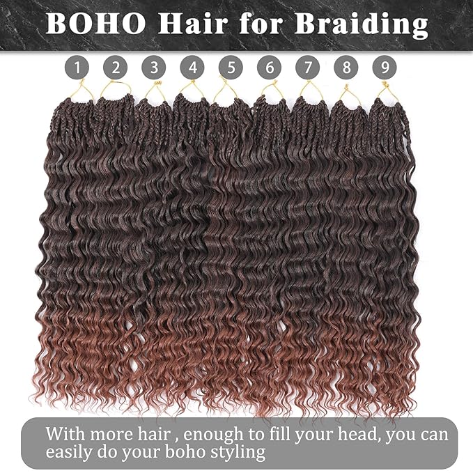 18 Inch Ocean Wave Crochet Hair Curly Deep Wave Crochet Hair for Black Women 9 Packs Short Braiding Hair Pre Looped Synthetic Hair Extensions (T30)