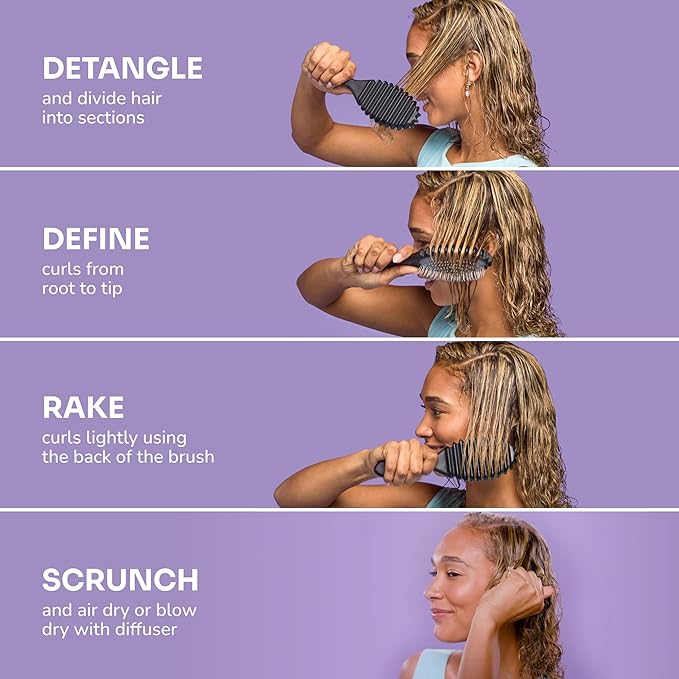 Wet Brush Curl Shaper Detangler Brush, Purple, Curl Defining for Curly, Wavy, and Coily Hair Types, IntelliFlex Bristles Detangle for Frizz-Free Shaping, Made for Women, Men & Kids