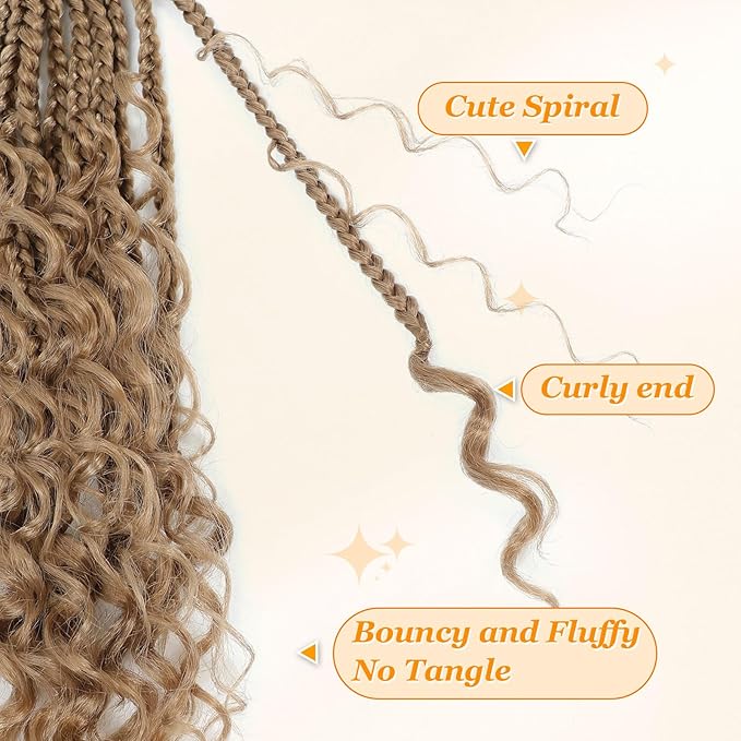 Goddess Box Braids Crochet Hair 12 Inch Boho Crochet Box-Braids With Curly Ends, 9 Packs Bohomian Box-Braid Crochet-Hair For Black Women Pre Looped Box-Braiding (12Inch 9 Packs,27#)
