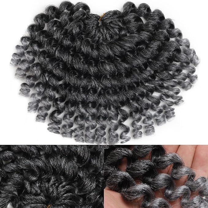 5 Packs Jamaican BounceCrochet Hair 2X Ringlet Wand Curl 8 inch Synthetic Crochet Hair Extensions Crochet Braiding Hair 100 Roots (8Inch (Pack of 5), TGrey)