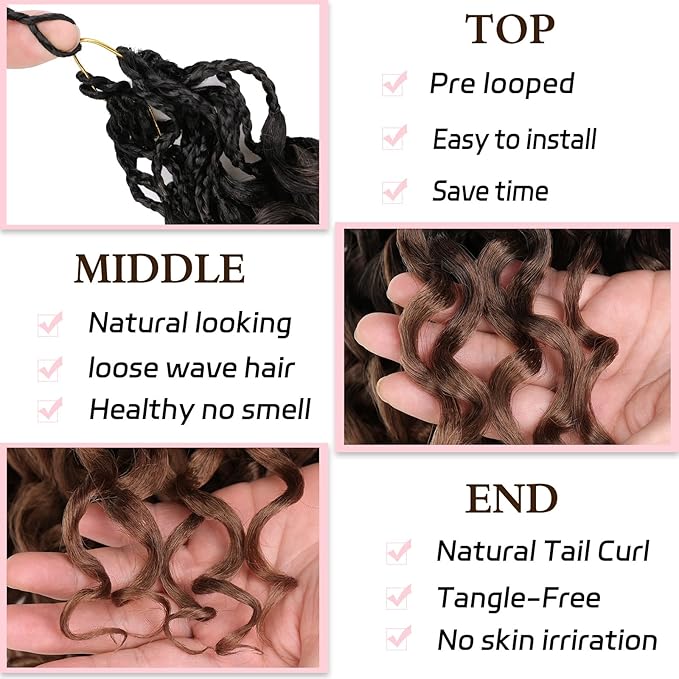 10 Inch Gogo Curl Crochet Hair 8 Packs Natural Black Ocean Wave Crochet Hair Deep Twist Pre-looped Goddess Box Braids Short Curly Water Wave Synthetic Braiding Hair for Women (16Strands/pack RS30#)