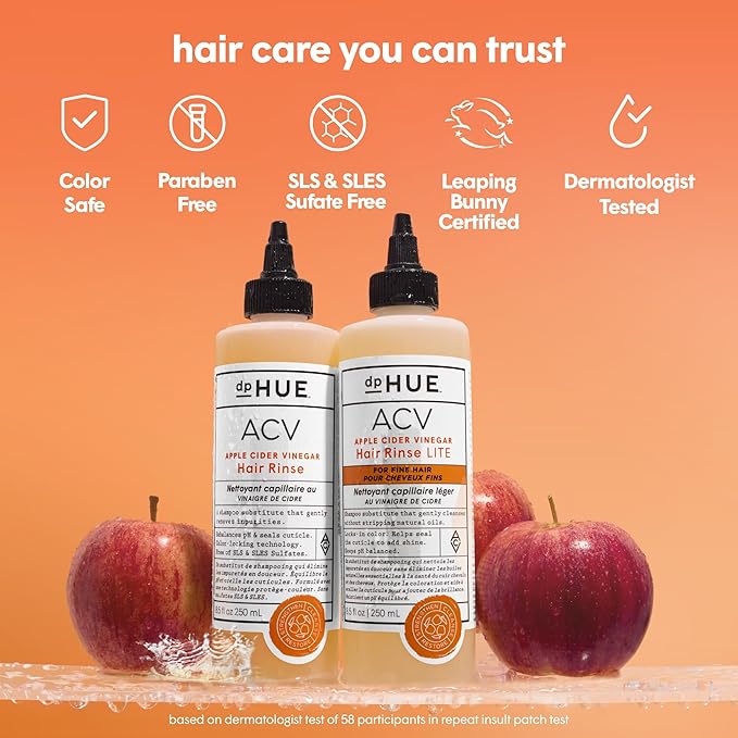 dpHUE Apple Cider Vinegar Hair Rinse, 2 oz - Shampoo Alternative, Scalp Cleanser & Post Workout Rinse - Removes Buildup & Sweat - Protects Natural Hair Oils