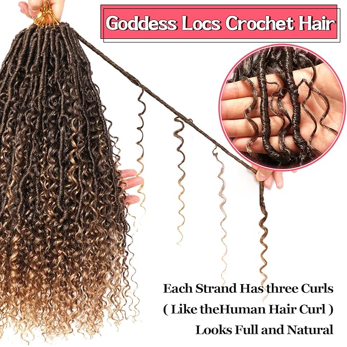 Goddess Locs Crochet Hair-18 Inch 8 Packs Boho Faux Locs Crochet Hair for Black Women Pre Looped Soft Locs with Curly Ends (T27, 18 Inch(Pack of 8))