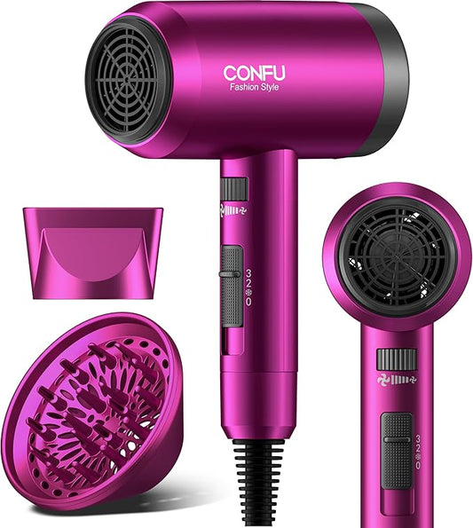 Hair Dryer, CONFU Hair Dryers for Women, 21000PRM Professional Hairdryer, Portable Lightweight Fast Drying Negative Ionic Blow Dryer, Hair Dryers with Diffuser for Home Travel