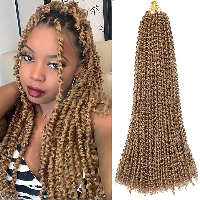 Ubeleco 24 Inch Passion Twist Hair, Long Water Wave Crochet Hair 22 Strands/Pack Blonde Passion Twist Crochet Hair Bohemian Synthetic Curly Braiding Hair Extensions (24 Inch (Pack of 7), #27)