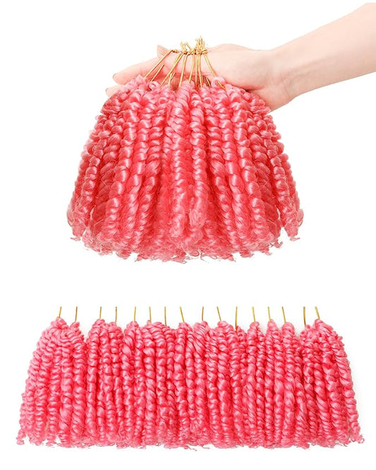 Short Passion Twist Crochet Hair for Black Women and Kids,Pre-Twisted Pre Looped Passion Twist Hair,4 Inch 8 Packs Short Bob Spring Twist Bohemian Braids,Curly Crochet Hair Extensions(4"-8P,Pink)