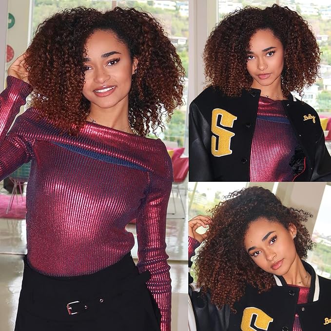 LADY MIRANDA Brown Color Afro kinky Curly Braiding Hair Extensions Jerry Curl Crochet Hair 3X Braid Hair Mixed Dark Brown to Light Brown Short Synthetic Hair Styles (Black&brown)