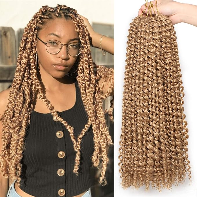 Leeven 24 Inch 7 Packs Water Wave Passion Twist Crochet Hair Blonde Hot Water Setting Synthetic Passion Twists Crochet Braids Hair for Butterfly Locs 126 Strands 27#