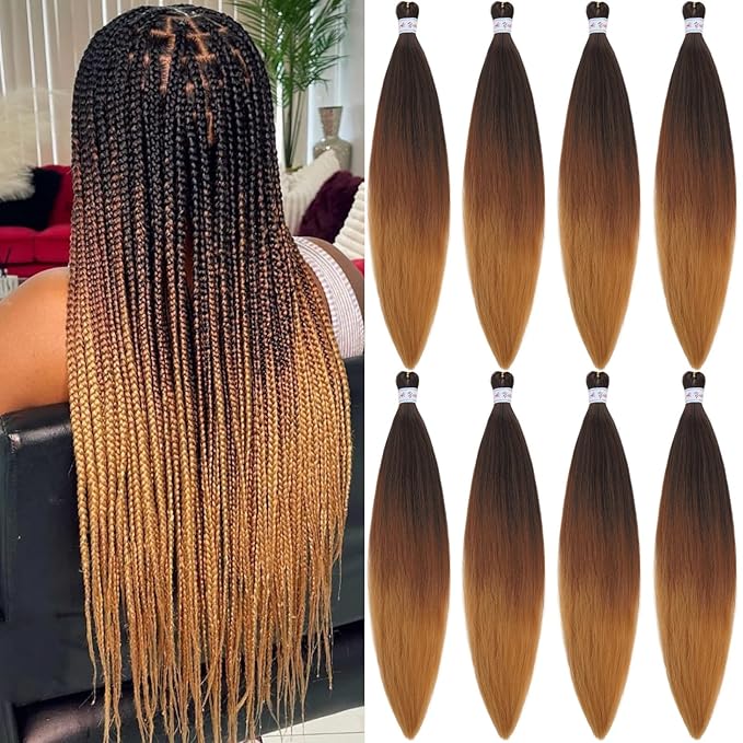 1b/30/27 Braiding Hair Pre Stretched 32 Inch 1b to Brown Blonde Ombre Braiding Hair Extensions for Crochet Braids Yaki Knotless Hypoallergenic Pre Sectioned Braiding Hair