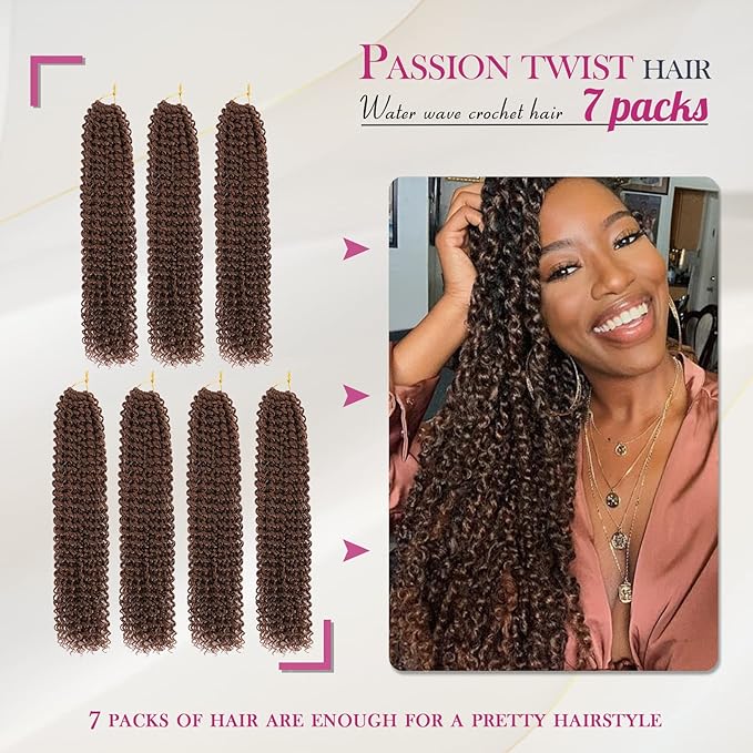 Dansama Passion Twist Hair 18 inch : Water Wave Crochet Hair Braiding Hair for Bohemian Crochet Braids Hair Extensions (18inch (Pack of 7), #30)