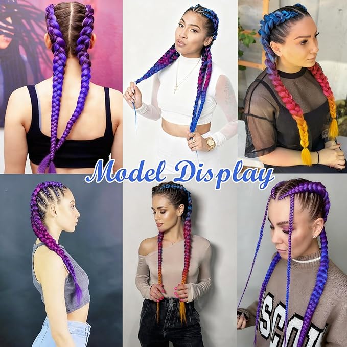 Ombre Blue-Rose Pre stretched Braiding Hair 2 Packs Pre feathered Braid Hair Extensions 30 Inches Synehetic Hair Braids