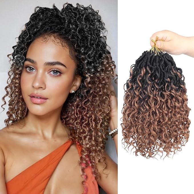 Goddess Locs Crochet Hair 10 Inch 9 Packs Synthetic Faux Locs Crochet Hair for Black Women, River Locs Hair Extensions Style Pre looped Crochet with Curly Ends