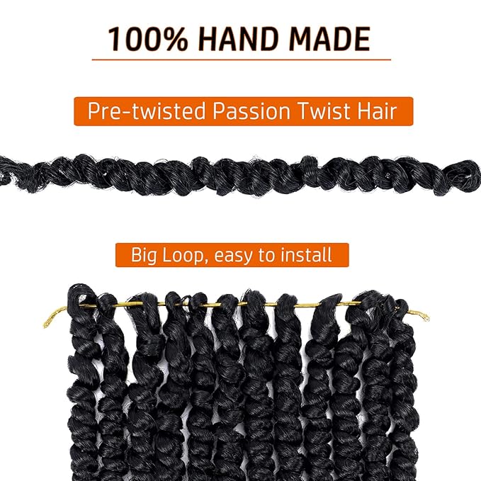 Passion Twist Hair 12 Inch Pre-twisted Passion Twist Crochet Hair for Women Pre-looped Water Wave Crochet Braids Bohemian Curly Braiding Hair Synthetic Hair Extensions 8 packs 1B