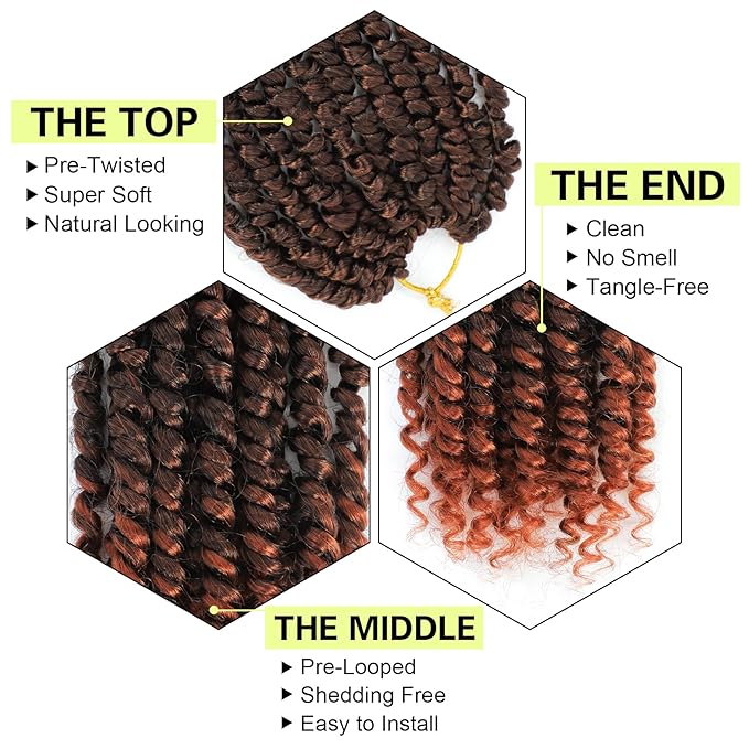 Passion Twist Crochet Hair 10Inch Passion Twist Hair 8 Packs Pre-Twisted Short Passion Twist Crochet Hair for Black Women Soft Passion Twist Curly Crochet Hair…