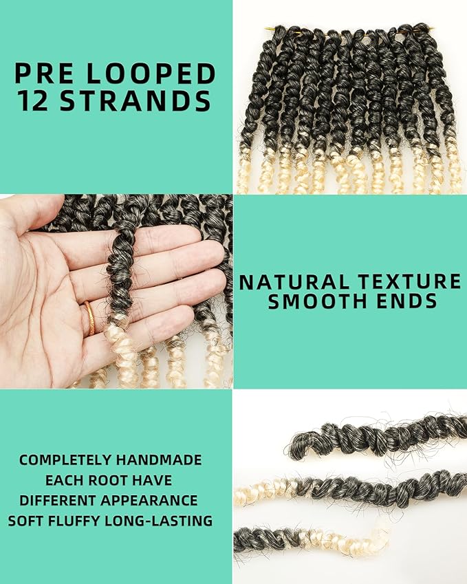 6 Inch 8 Packs Pretwisted Pre Looped Passion Twist Crochet Hair for Black Women and Kids-Ombre Grey to Blonde Off-white,3 Tones Synthetic Braided Hair Extensions(6 Inch-8 Packs,Gray/27/613)