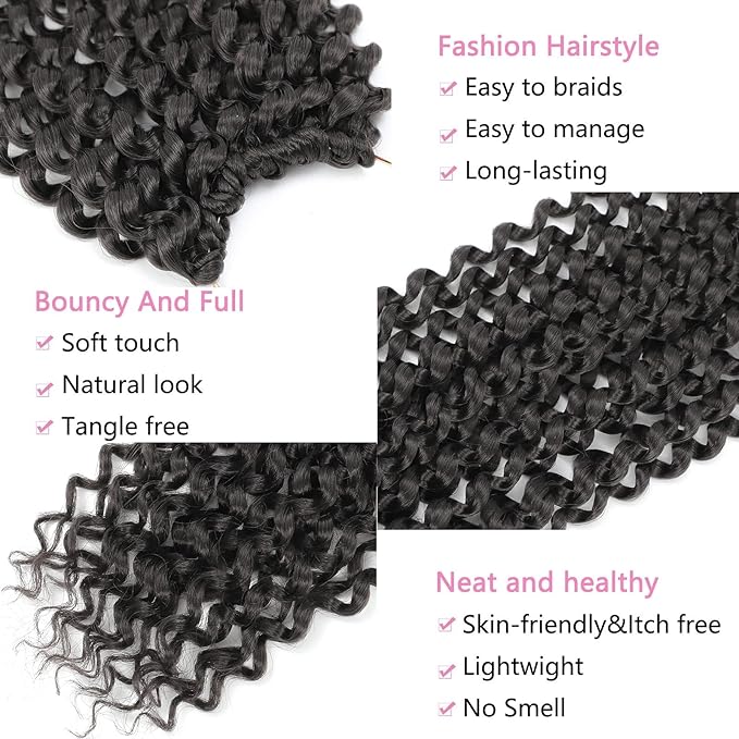Passion Twist Hair 14 Inch 8 Packs Water Wave Crochet Hair Curly Braiding Hair For Butterfly Locs Long Bohe Crochet Braids (14 Inch (Pack of 8), 2#)