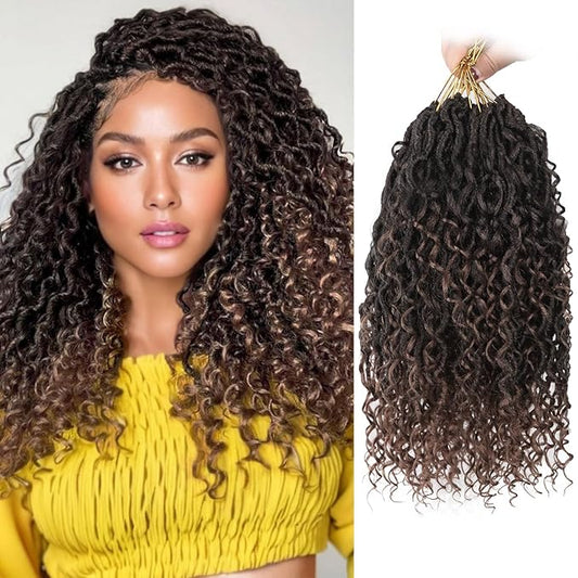 Goddess Locs Crochet Hair,Vemet 14 Inch 9 Packs Synthetic Faux Locs Crochet Hair for Black Women,River Locs Hair Extensions Boho Style Pre looped Faux Locs with Curly Ends