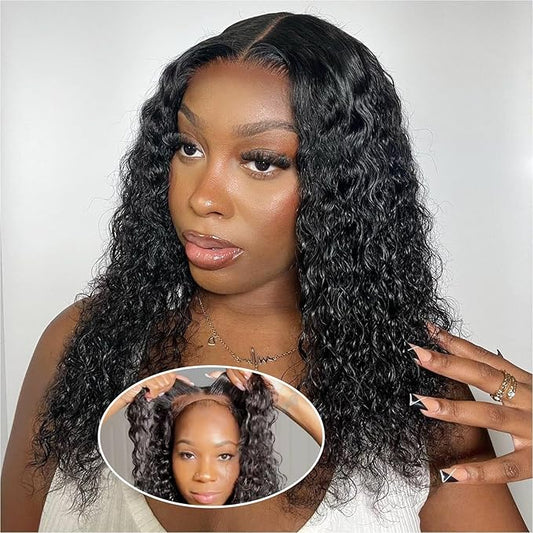 Curly Bob Wig Human Hair Deep Wave 200% Density 5x5 HD Lace Closure Wigs Human Hair Bob Wigs For Black Women Wear And Go Glueless Curly Wig Black Color 16 Inch