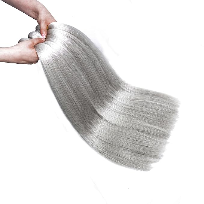 AQINBEL Braiding Hair 8 Bundles/Pack 26" Pre-Stretched Silver Grey Extensions - Itch-Free Crochet Twist Braids With Yaki Texture for Women