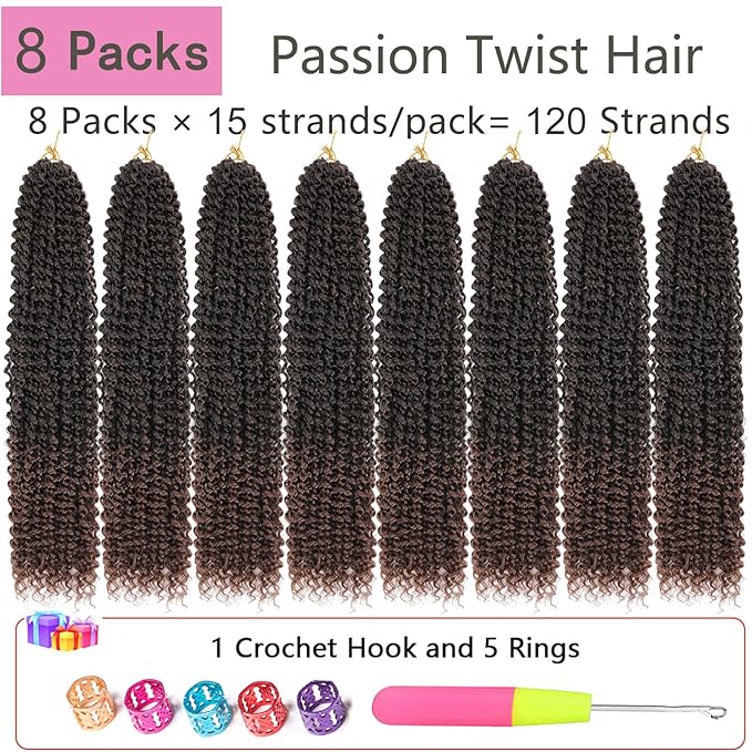 Alrence Passion Twist Hair 24 Inch 8 Packs Water Wave Crochet Hair Curly Braiding Hair For Butterfly Locs Long Bohe Crochet Braids (24 Inch (Pack of 8), 1B/33)