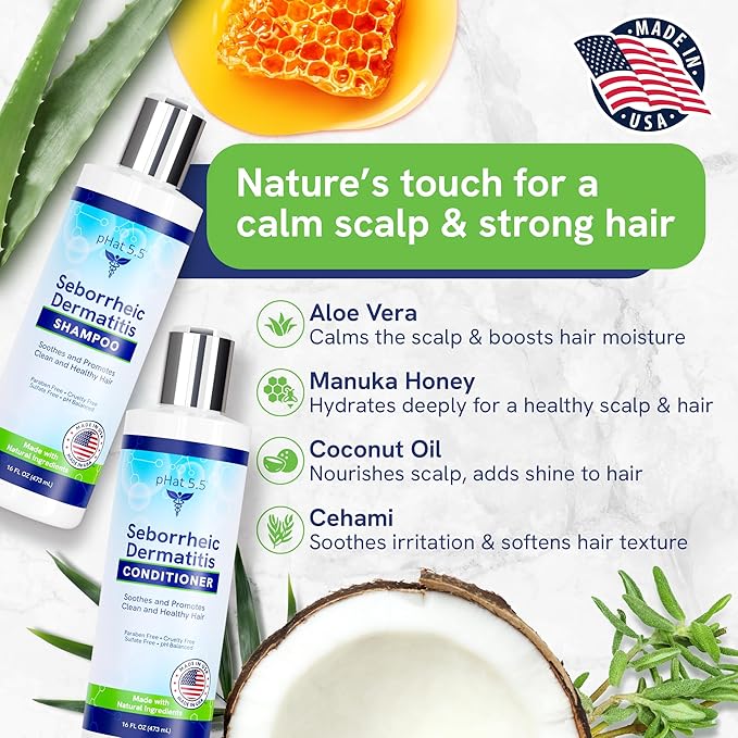 Sulfate-Free and Fragrance Free Shampoo and Conditioner Set, Safe for Seborrheic Dermatitis, To Soothe Dry and Itchy Scalp - Anti-Dandruff Shampoo and Conditioner for Dry Scalp (16oz)