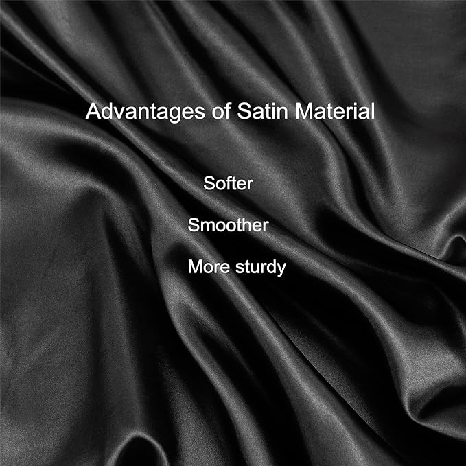 Satin Pillowcase Set - 2 Black Queen Size Pillowcases, 1 Eye Mask, 1 Scrunchie - Premium Silky Satin for Hair and Skin Protection, Hydrating and Reducing Friction