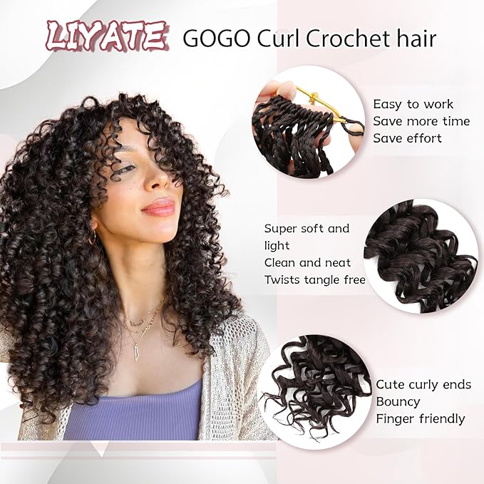 7 Packs Gogo Curl Crochet Hair for Women 8 Inch Pre-Twisted Curly Crochet Hair Pre Looped Deep Ocean Water Wave Beach Curl Crochet Braids Synthetic Braiding Hair Extensions (8 Inch, 4#)