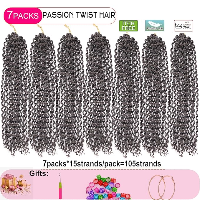 Passion Twist Hair 14 Inch 7 Packs Water Wave Crochet Hair Chocolate Brown Color Wrap Braiding Hair For Passion Twist Crochet Hair/Butterfly Locs/Spring Twist Crochet Braids Boho Hair (14 Inch,4#)
