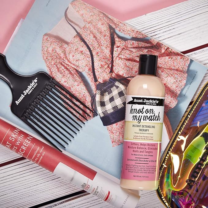 Aunt Jackie's Curls and Coils Knot On My Watch Instant Hair Detangling Therapy for Natural Curls, Coils and Waves, Enriched with shea Butter, 16 oz