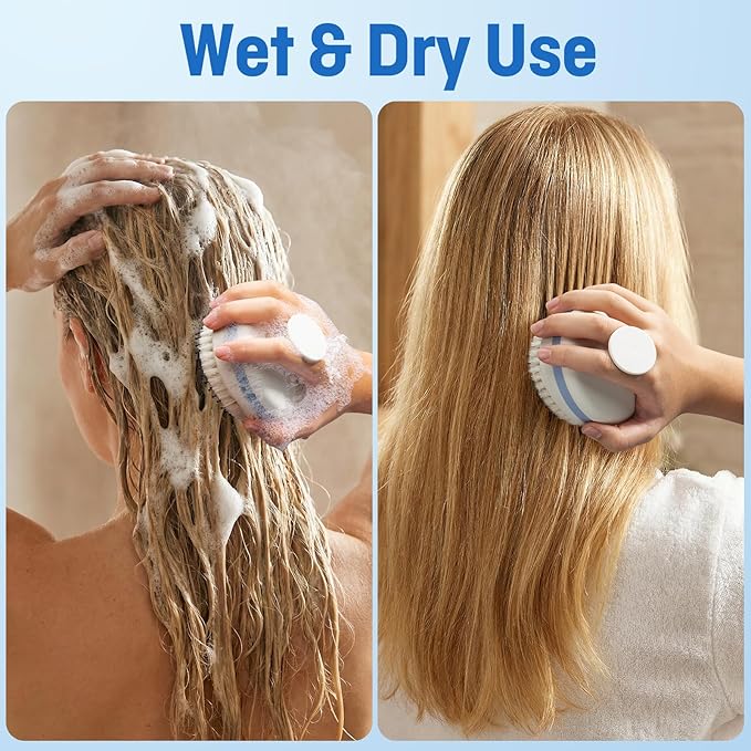 Scalp Massager with Double-Layer Bristles,Anti-Slip Rich-Lathering Hair Washing Shampoo Brush,Curved Scalp Scrubber with Better Head Fit for Dandruff Removal,Scalp Stimulator for Wet&Dry Use.