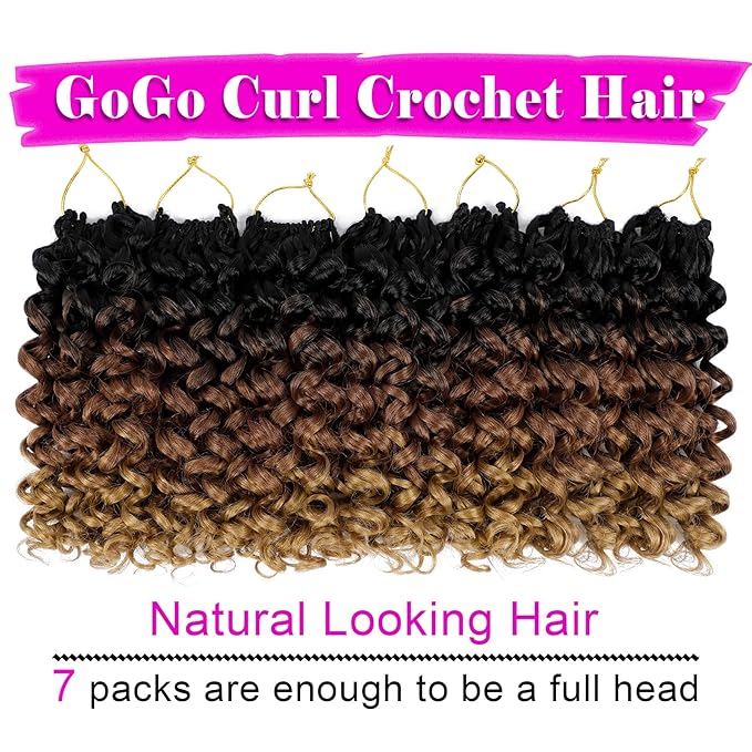 7 Packs GoGo Curl Crochet Hair 10 Inch Short Curly Crochet Hair Beach Curl Water Wave Crochet Braids Synthetic Hair Extensions (10 Inch, T1B/30/27)