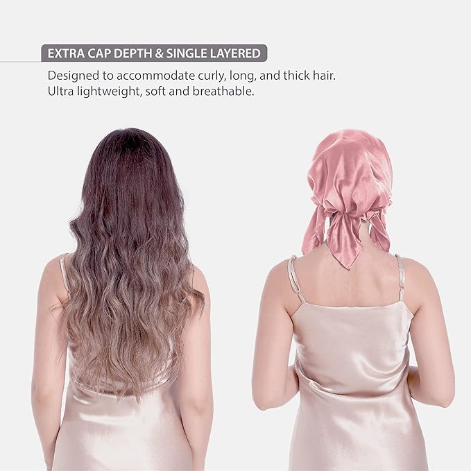 SissiLita 100% Mulberry Silk Bonnet for Sleeping, Large Silk Sleep Cap for Curly Hair, Rose Pink