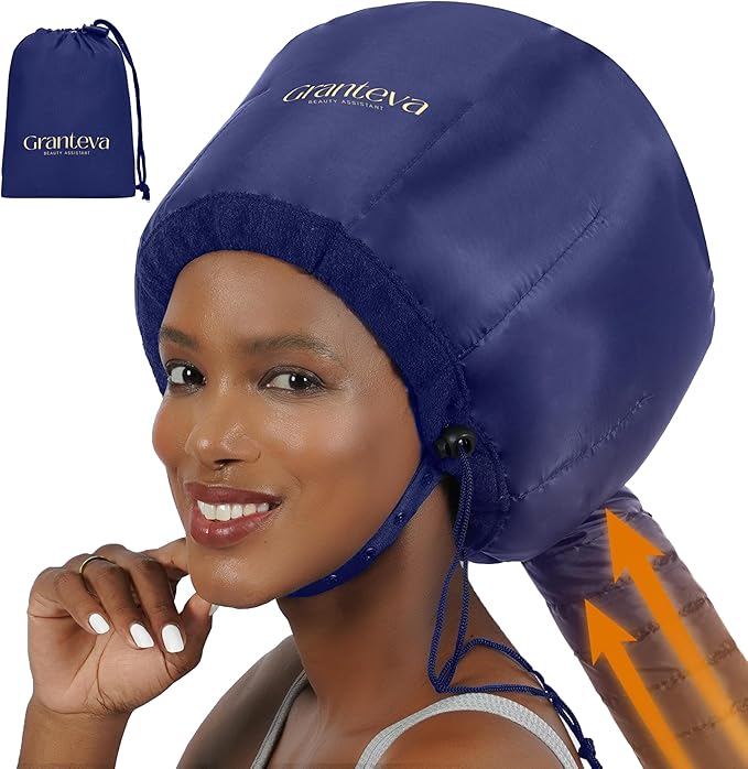 Granteva Hair Dryer Bonnet Attachment w/A Headband Integrated That Reduces Heat Around Ears & Neck - Blow Dryer Attachment for Hair Dryer, Speeds Up Drying Time