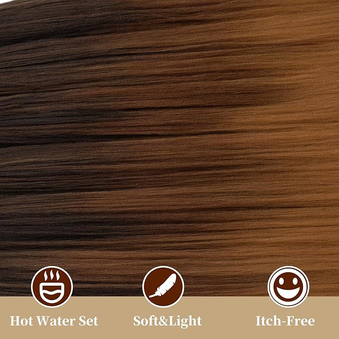 Ombre Braiding Hair 24 Inch Pre Stretched Braiding Hair Extensions 8 Packs Hot Water Setting 100% Kanekalon Synthetic Crochet Hair Braids(24Inch,T1B/30/27#).