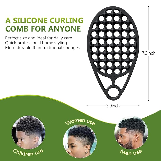 KOUPA Magic Silicone Curly Hair Brush, One Piece Twist Curl Comb for Afro Curls, Washable Hair Tool for Men Women, Black, 1 Piece