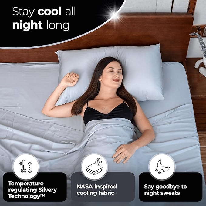 Silver Infused Satin Pillowcases Set – 2 Pack Silky Soft Cooling Pillow Cases with Self-Cleaning Silvery Technology™ for Hygienic Sleep – Better Than Silk for Hair and Skin (King (U.S. Standard))