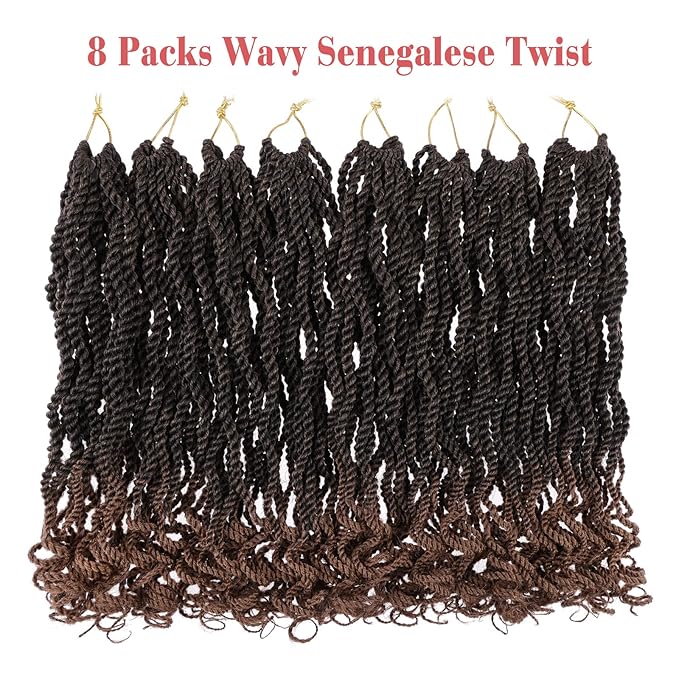 Leeven 6 Inch Senegalese Twist Crochet Hair with Curly Ends 8 Packs Ombre Brown Pre Looped Wavy Hanava Twist 2 Strand Short Twist Hair Synthetic Crochet Braids for Women Girl Kids #T30