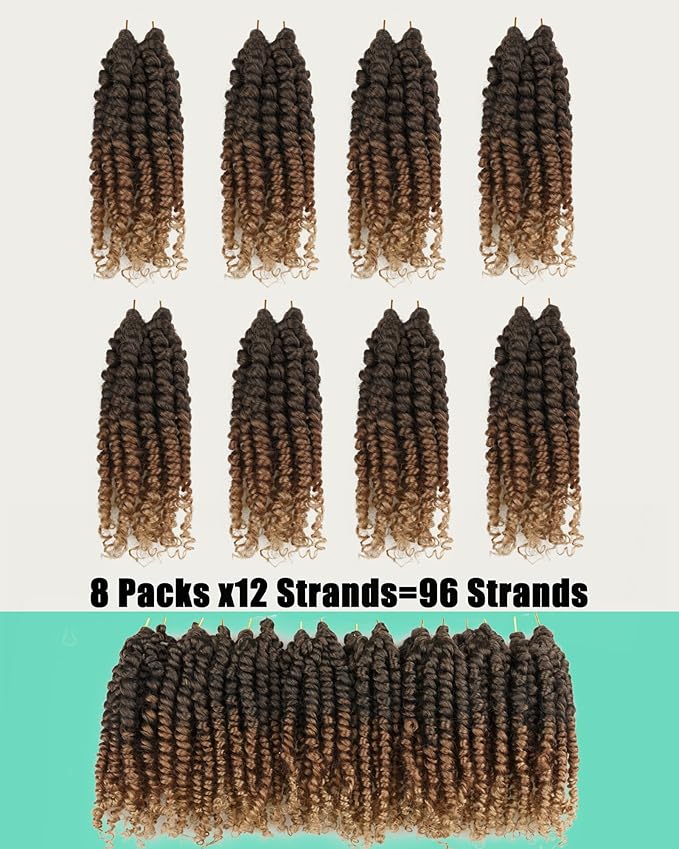 6 Inches 8 Packs Super Short Passion Twist Crochet Hair for Black Women and Kids-3 Tones Ombre Black to Brown Blonde, Pre Looped Pretwisted Crochet Hair Extension (6"-8 Packs,T1B/30/27)