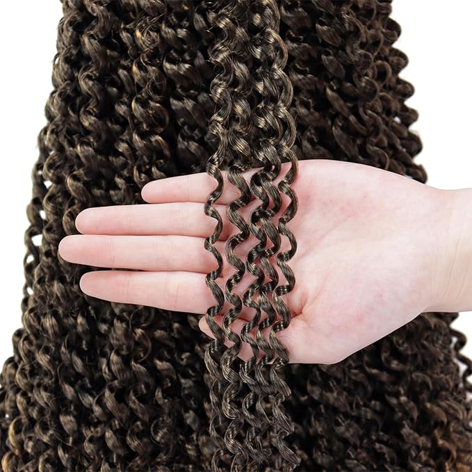 Dorsanee Ombre Brown Passion Twist Hair 18 Inch 7 Packs Water Wave Crochet Hair Long Bohemian Curly Braiding Hair for Butterfly Locs, Faux Locs, Boho Style Spring Twist Crochet Braids (T30#)