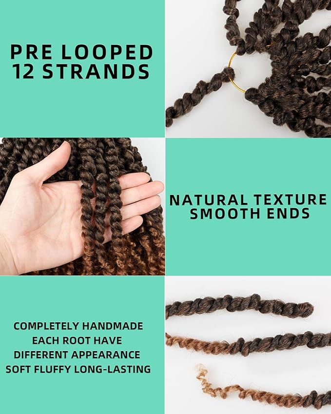 14 Inches 8 Packs Passion Twist Crochet Hair for Black Women and Kids-3 Tones Ombre Black to Brown Blonde, Pre Looped Pretwisted Crochet Hair,Soft Lightweight Hair Extension (14"-8 Packs,T1B/30/27)