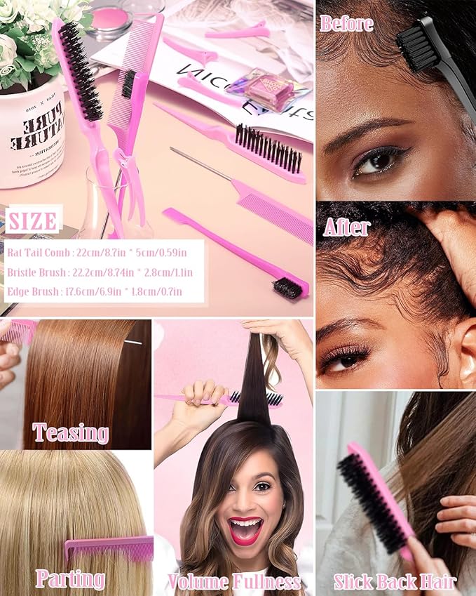 Hair Wax Stick Slick Back Hair Brush Set – Frizz Control for Women, Kids & Men, Smooths Flyaways, Defined Edges, Creates Sleek Ponytails & Buns – Styling Accessories & Stocking Stuffers for Teen Girls