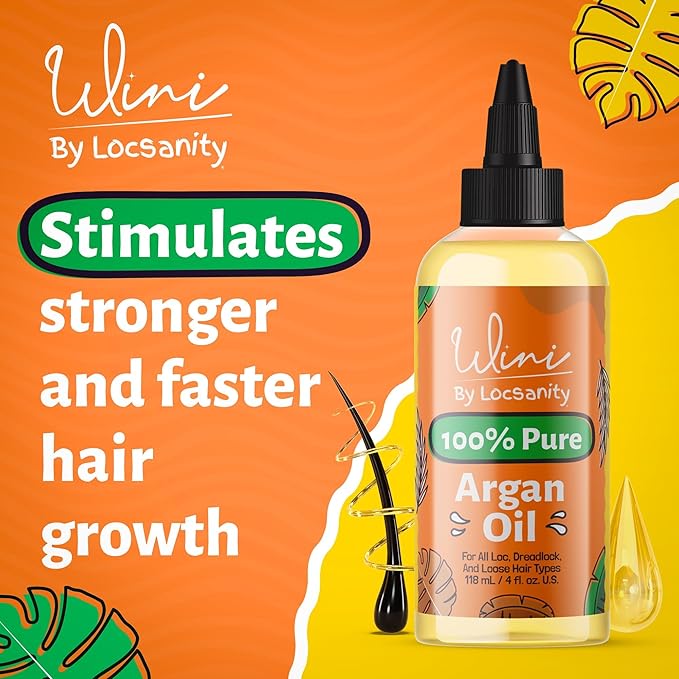 Locsanity Wini Pure 100% Cold Pressed Organic Argan Oil for Hair and Body | Non-GMO | Unscented - 4 fl oz: Moisturizing Oil for Hair Growth, Skin Hydration, Nail Care & Frizz Control