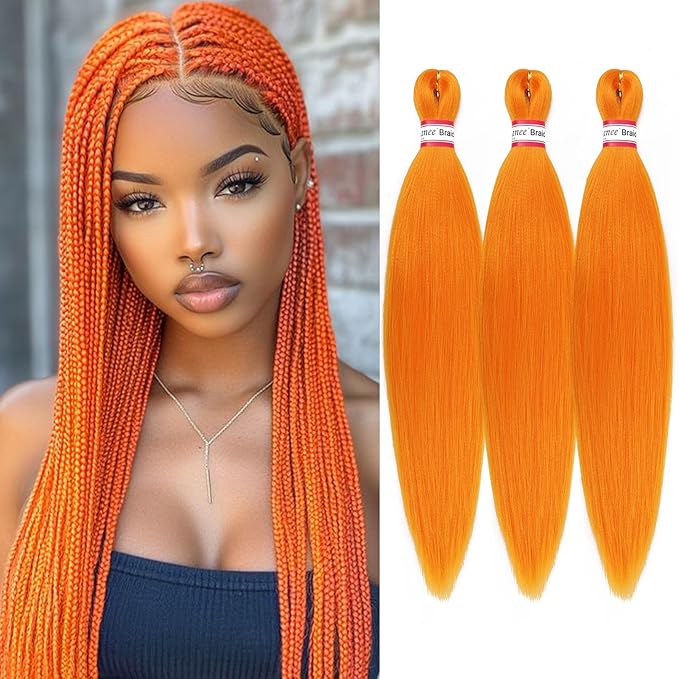 Dorsanee Orange Braiding Hair Pre Stretched 20 Inch 3 Packs Professional Easy Braiding Hair for Crochet Braids Twists Locs Hair Soft Yaki Texture Hot Water Setting Synthetic Hair Extensions