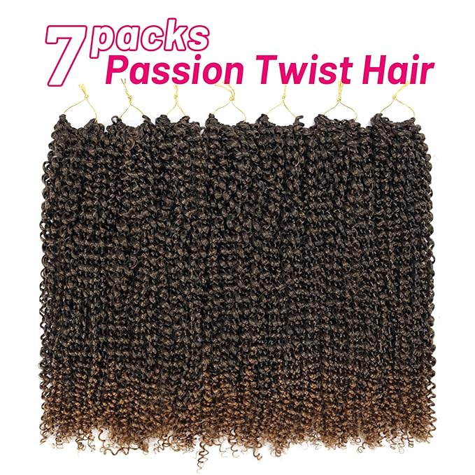Dorsanee Ombre Brown Passion Twist Hair 18 Inch 7 Packs Water Wave Crochet Hair Long Bohemian Curly Braiding Hair for Butterfly Locs, Faux Locs, Boho Style Spring Twist Crochet Braids (T30#)