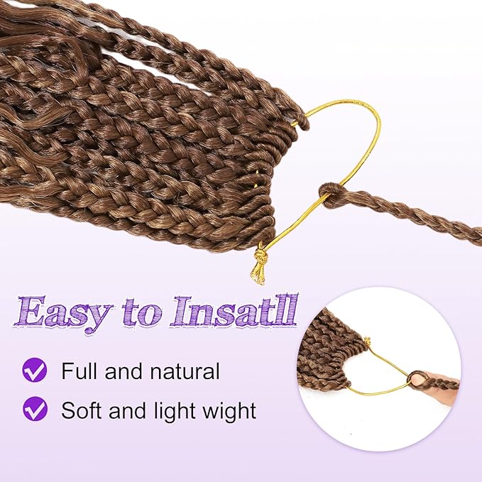 Eacia Goddess Box Braids Crochet Hair 24 Inch 7 Packs Boho Box Crochet Hair with Curly Ends Pre Looped Braids for Women(24 Inch, M33/30/27#)