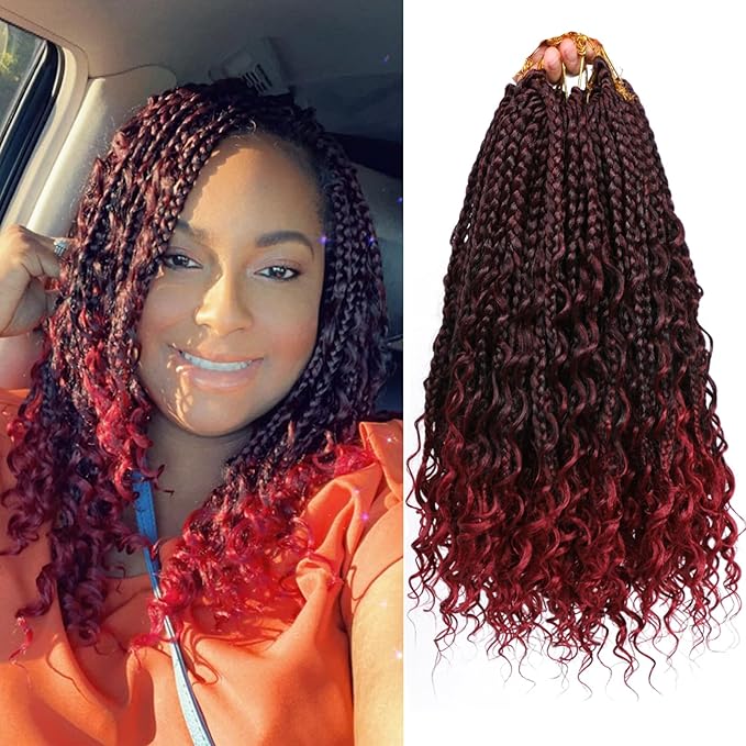 8 Packs Box Braids Crochet Braids with Curly Ends 12 Inch Crochet Box Braids 3X Box Braid Crochet Hair Extension(12(8Packs), 1B/Bug)