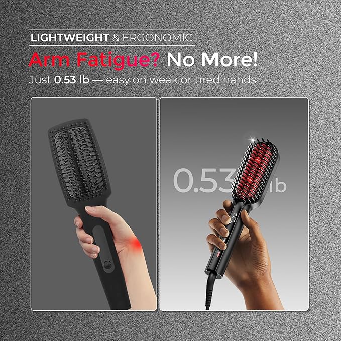 TYMO Hair Straightener Brush - Upgraded Ionic Compact Straightening Brush for Women with Wave-Design Bristles, Fast, Smooth Styling, Lightweight Hot Comb & Travel Flat Iron, 1 Billion Ions, Black