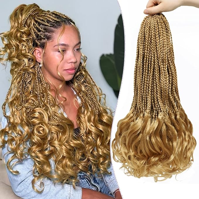 Crochet Hair for Women 18 Inch Blonde French Curl Crochet Braids 8 Packs Prelooped Box Braids Synthetic French Curly Braiding Hair Extensions 27#