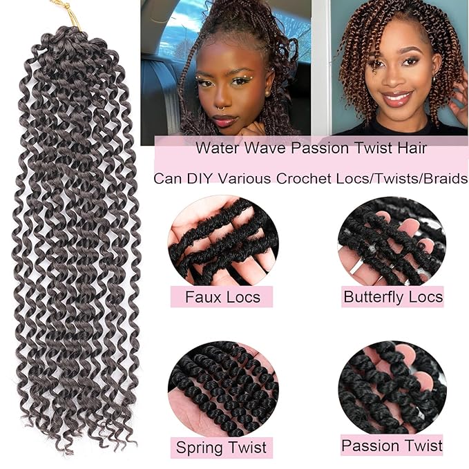 Passion Twist Hair 14 Inch 7 Packs Water Wave Crochet Hair Chocolate Brown Color Wrap Braiding Hair For Passion Twist Crochet Hair/Butterfly Locs/Spring Twist Crochet Braids Boho Hair (14 Inch,4#)