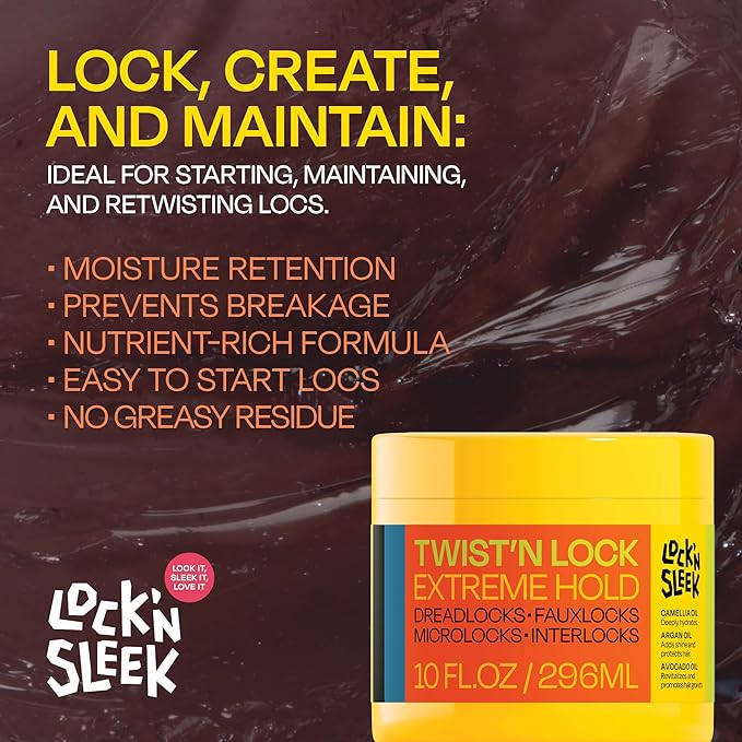 LOCK'N SLEEK Twist'N Lock Gel, Extreme Hold Re-twists Gel for Dreadlocks, Faux Locs, Interlocks, Microlocks, Flake Free 10oz
